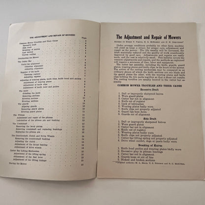 The Adjustment and Repair of Mowers 1939 Ames IA Farm Bulletin TK2-XB5