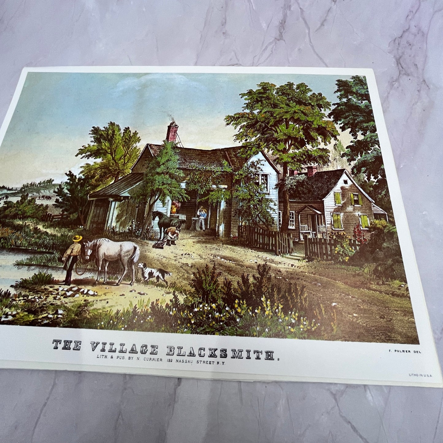 The Village Blacksmith Currier & Ives Lithograph 9x12" Art Print V22