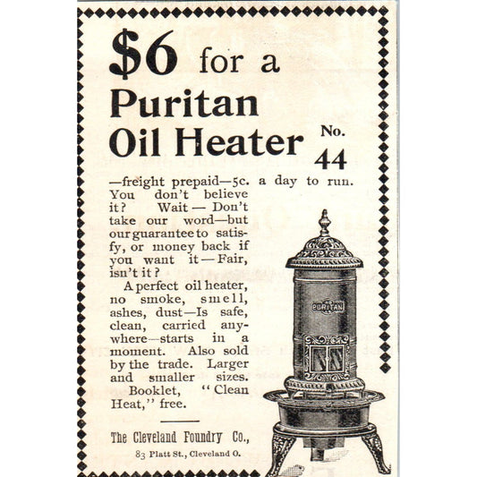 Puritan Oil Heater The Cleveland Foundry Co c1905 Original Advertisement AE7-A1