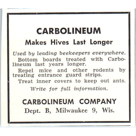 Carbolineum Company Bee Supplies Milwaukee WI 1961 Magazine Ad AB6-S12