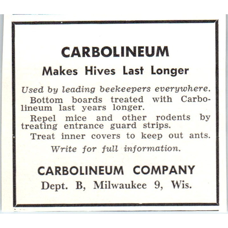 Carbolineum Company Bee Supplies Milwaukee WI 1961 Magazine Ad AK6-S12