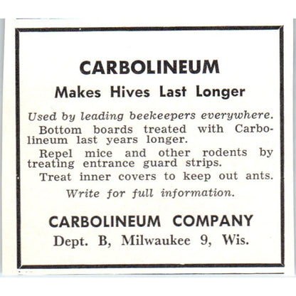 Carbolineum Company Bee Supplies Milwaukee WI 1961 Magazine Ad AK6-S12