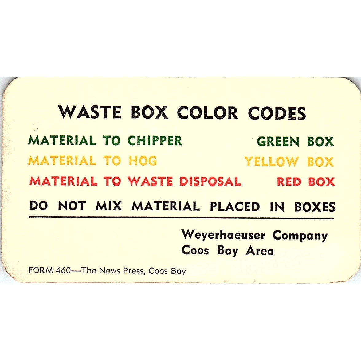 Weyerhaeuser Company Coos Bay OR Vintage Business Card TH2-B1