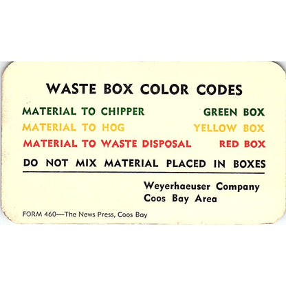 Weyerhaeuser Company Coos Bay OR Vintage Business Card TH2-B1