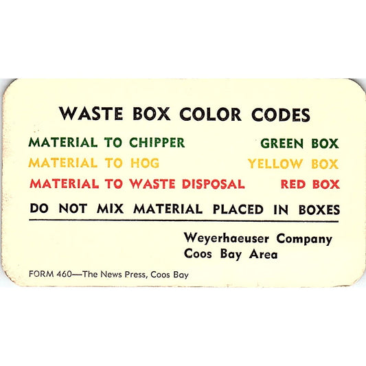 Weyerhaeuser Company Coos Bay OR Vintage Business Card TH2-B1