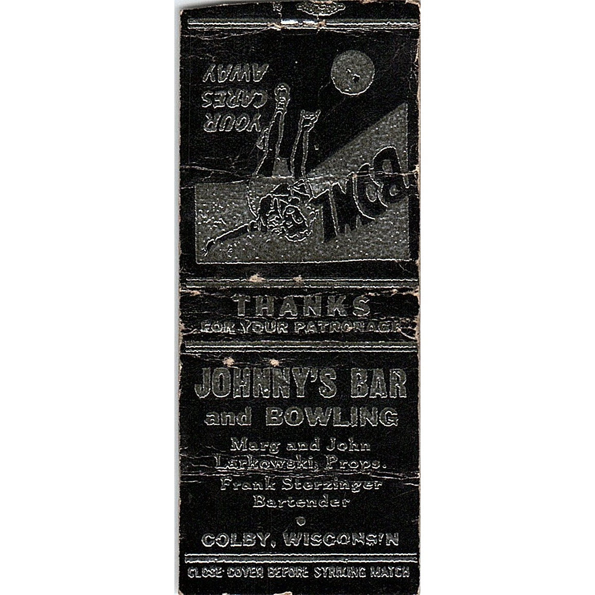 Journey's Bar and Bowling Marg & John Larkowaki Colby WI Matchbook Cover SE5-Y1