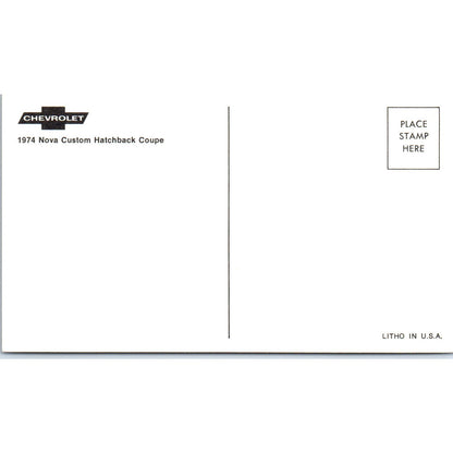 1974 Chevrolet Chevy Nova Custom Hatchback Coupe Yellow Vintage Postcard PC4