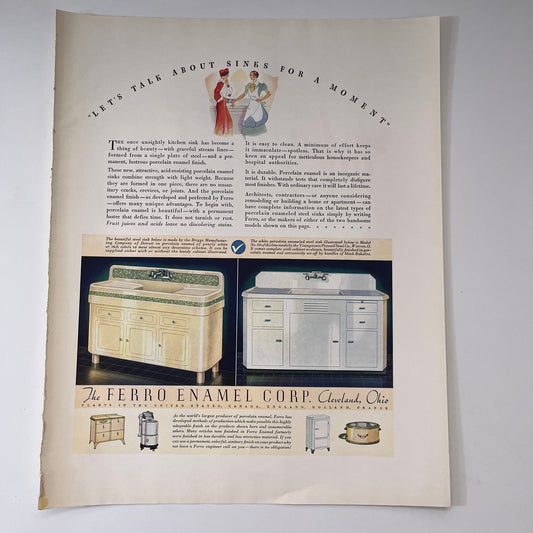 Steel & Porcelain Kitchen Sinks - The Ferro Enamel Corp Cleveland 1935 Ad V1-4