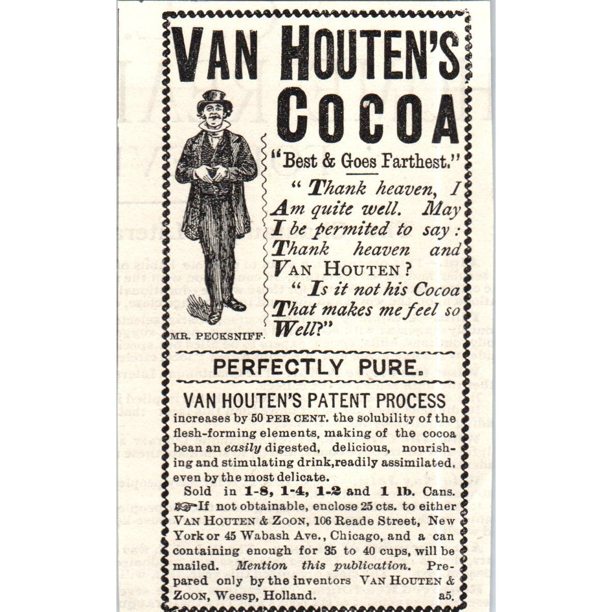 Van Houten's Cocoa Van Houten & Zune Weesp Holland c1890 Victorian Ad AE8-CH6