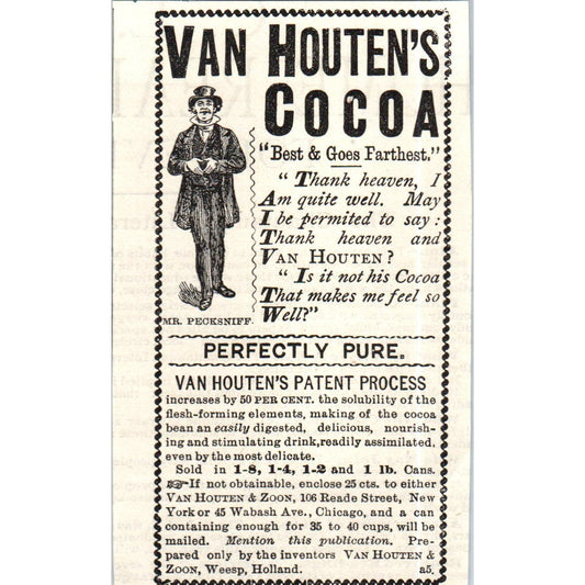 Van Houten's Cocoa Van Houten & Zoon Weesp Holland c1890 Victorian Ad AE8-CH6
