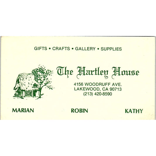 The Hartley House Marian Robin Kathy Lakewood CA Vintage Business Card SF3-B4