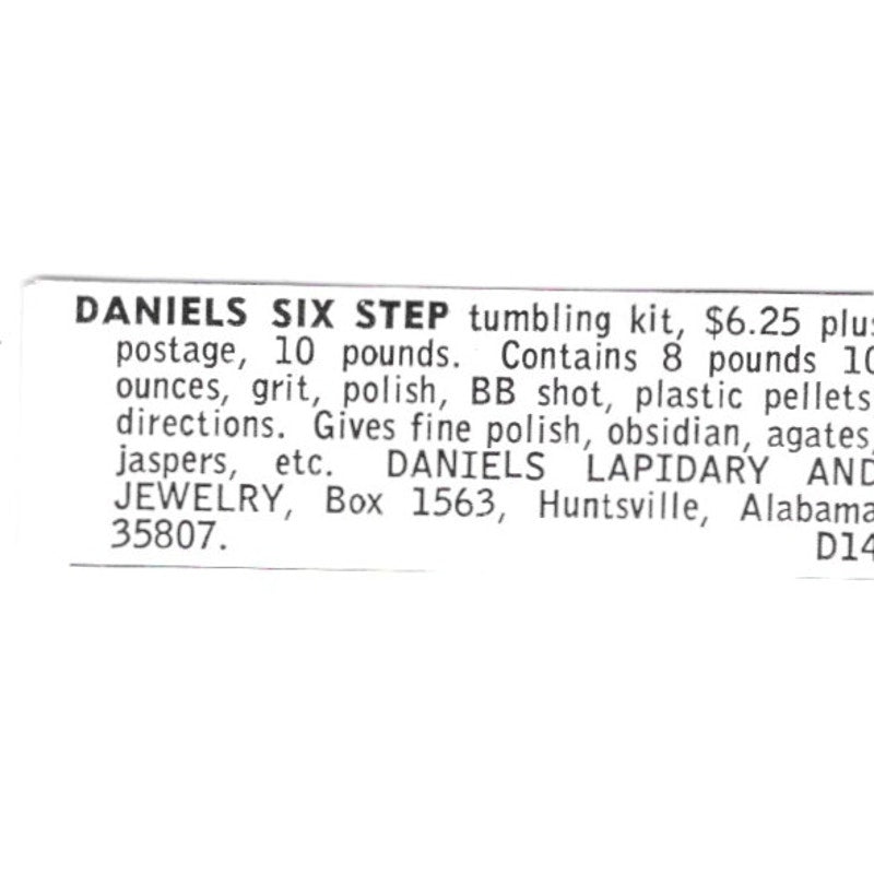 Daniels Lapidary and Jewelry Tumbling Kit Huntsville Alabama 1972 Ad AF8-S20