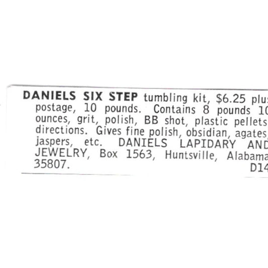 Daniels Lapidary and Jewelry Tumbling Kit Huntsville Alabama 1972 Ad AF8-S20