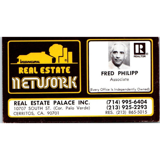 Real Estate Palace Inc Fred Philipp Cerritos CA Vintage Business Card SD4-B5