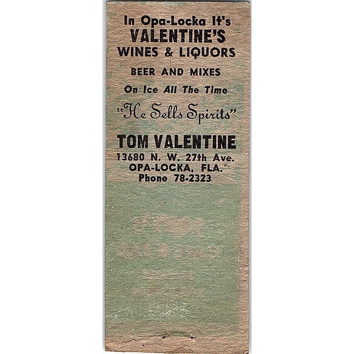 Tom Valentine's Boots & Saddle Bar Hialeah FL Vintage Matchbook Cover SE5-Y2