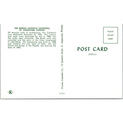 The Roman Catholic Cathedral St. Augustine FL Vintage Postcard PD1