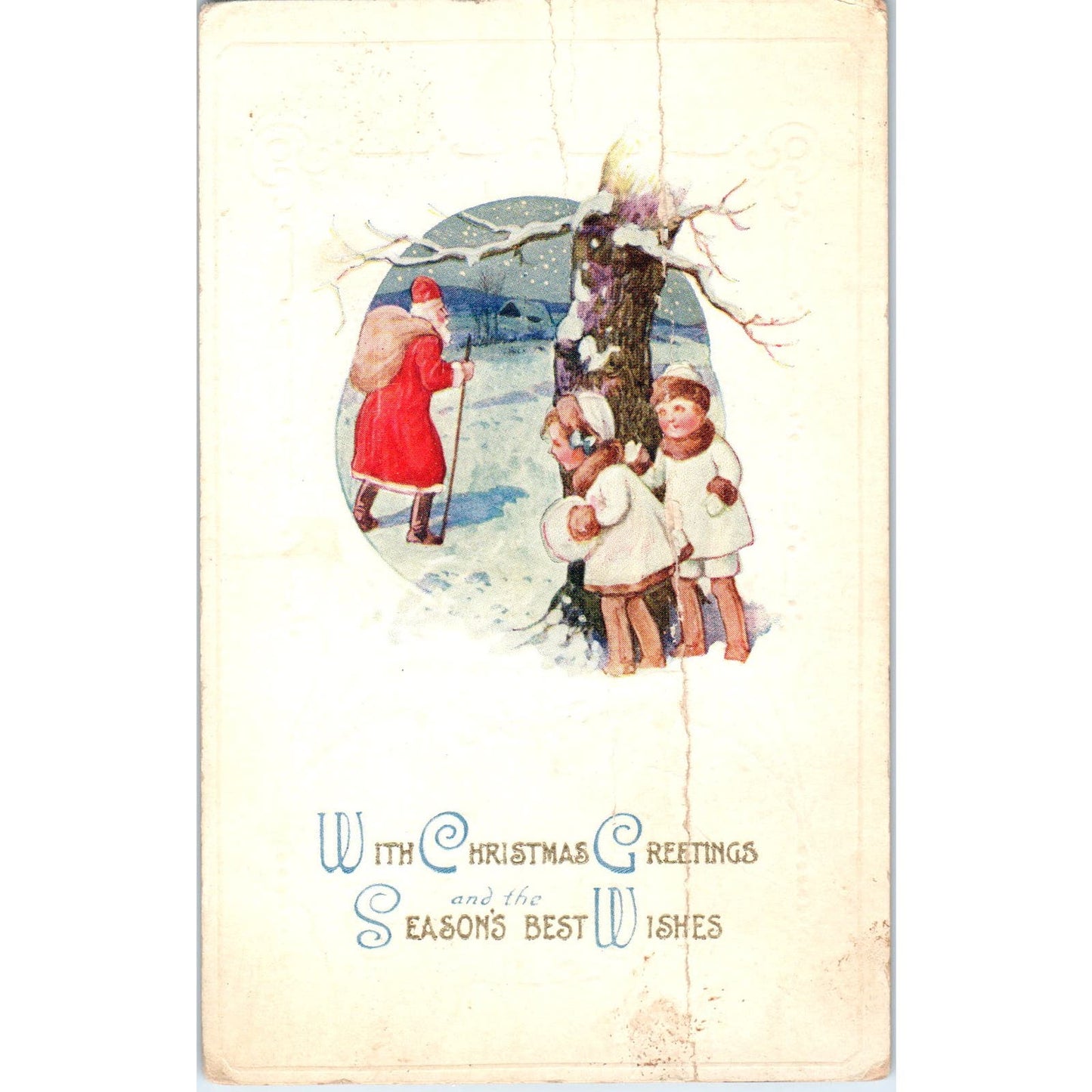 1922 Christmas Santa Massena NY Vintage Postcard PD1