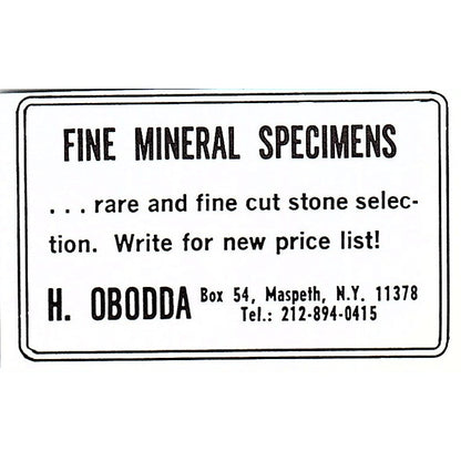 H. Obodda Fine Mineral Specimens Maspeth NY 1972 Ad AF8-M3