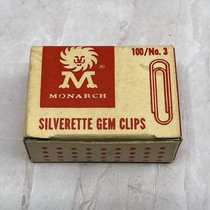 Vintage NOS Monarch Silverette Gem Clips Paper Clips 100/No.3 In Box SB3