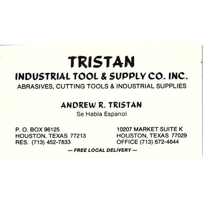 Andrew R Tristan Industrial Tool & Supply Co Houston Vtg Business Card SD9-B4