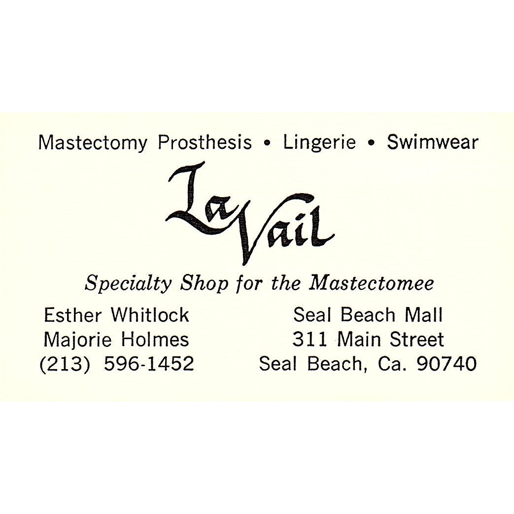 La Vail Mastectomy Specialty Shop Seal Beach CA Whitlock Holmes Vtg Card SE5-B5
