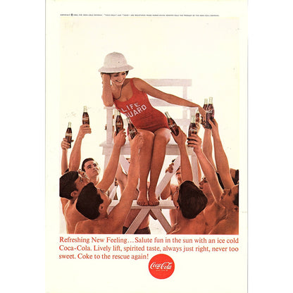 Lifeguard Salute Fun in the Sun Beach 1963 Coca-Cola Coke Ad 6.75x10 V19