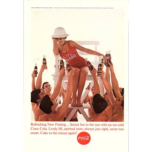 Lifeguard Salute Fun in the Sun Beach 1963 Coca-Cola Coke Ad 6.75x10 V19