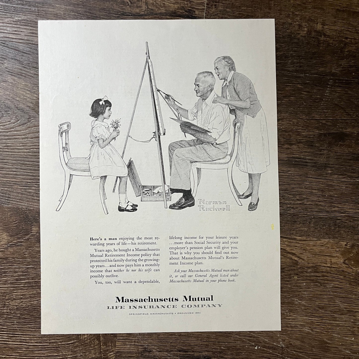 Man Painting Granddaughter Norman Rockwell MA Mutual Life Magazine Ad 10x14 V7