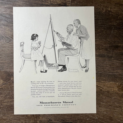 Man Painting Granddaughter Norman Rockwell MA Mutual Life Magazine Ad 10x14 V7