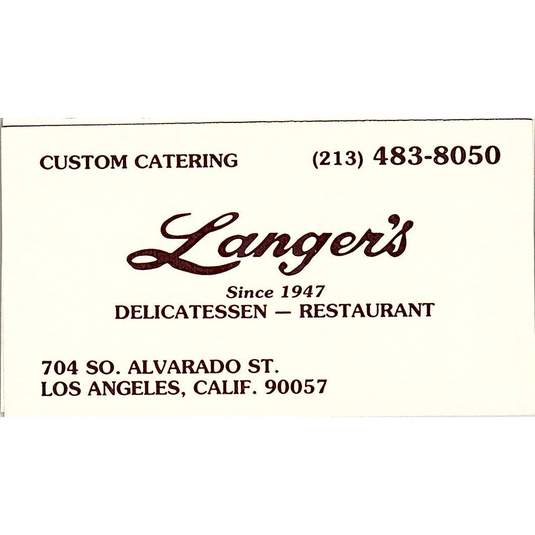 Langer's Delicatessen Los Angeles CA Vintage Business Card SC9-B5