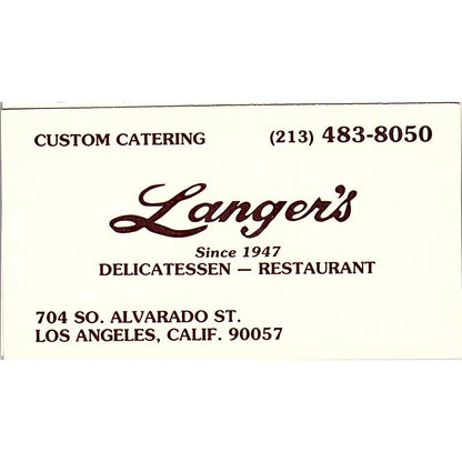Langer's Delicatessen Los Angeles CA Vintage Business Card SC9-B5
