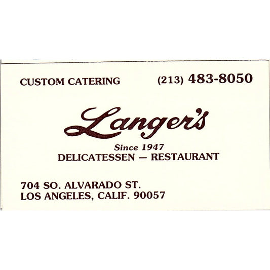 Langer's Delicatessen Los Angeles CA Vintage Business Card SC9-B5