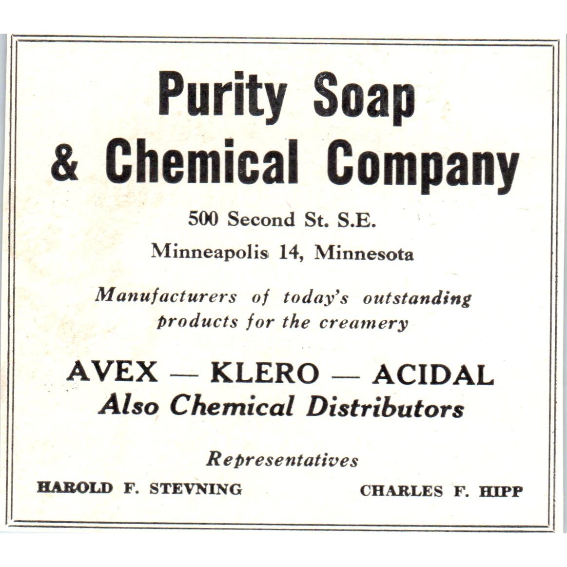 Purity Soap and Chemical Co Harold F. Stevning Charles F. Hipp 1953 Ad AE9-DC2