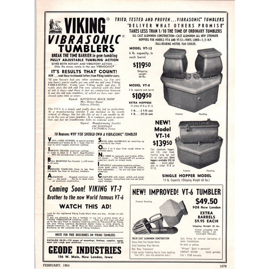 Geode Industries Viking Vibrasonic Tumblers New London Iowa 1964 Ad AB6-D18