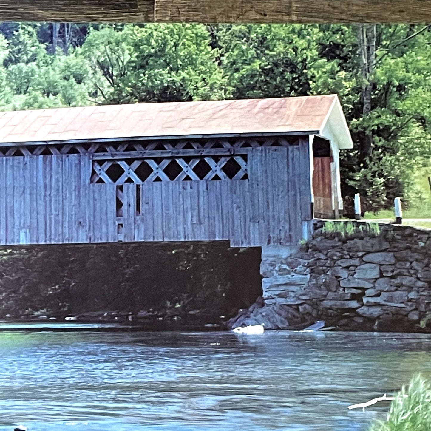 Comstock Covered Bridge Side View Montgomery Vermont Vintage Art Print 12x16 V11
