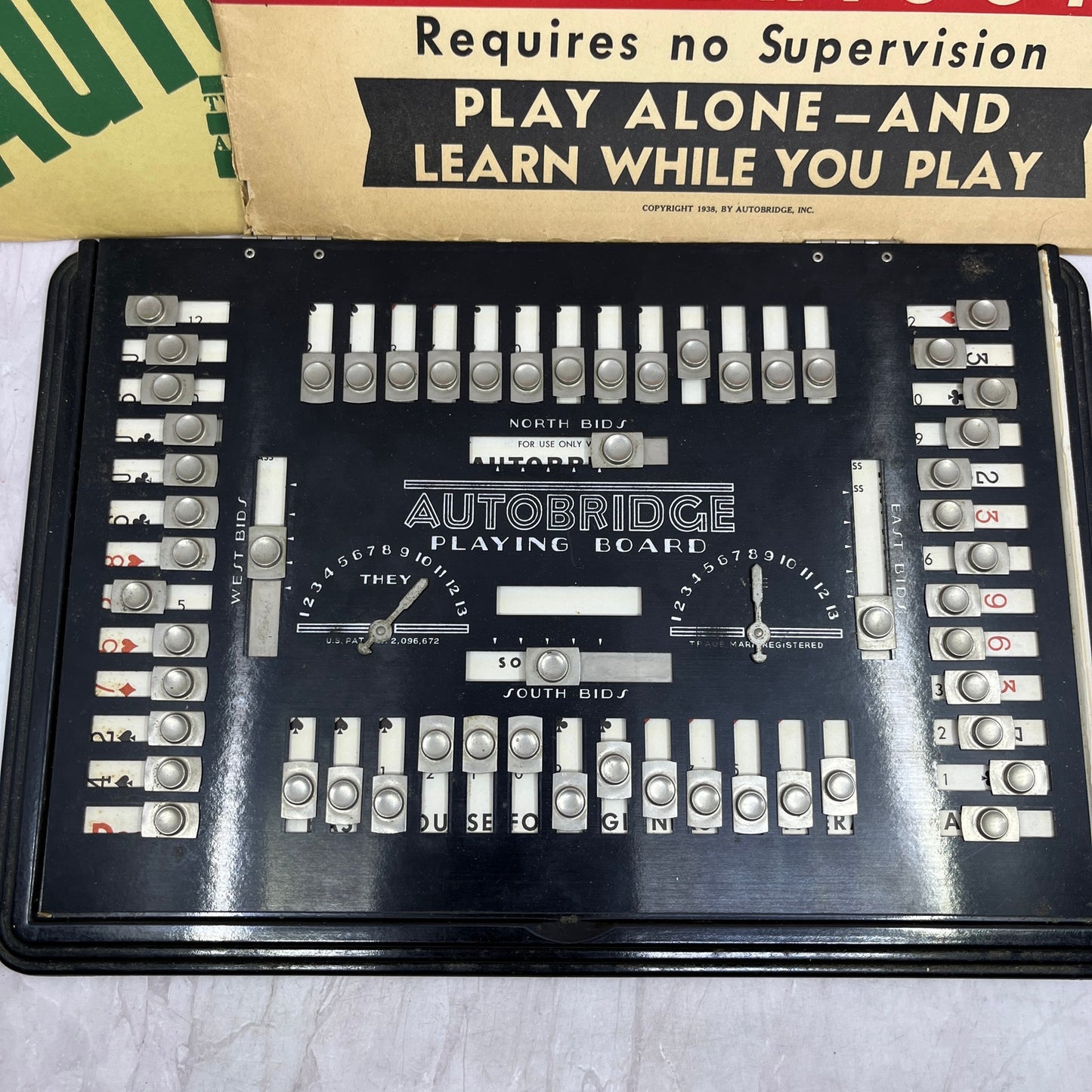 Vintage Autobridge Play-Yourself Bridge Game Board and Extra Playing Hands TK3