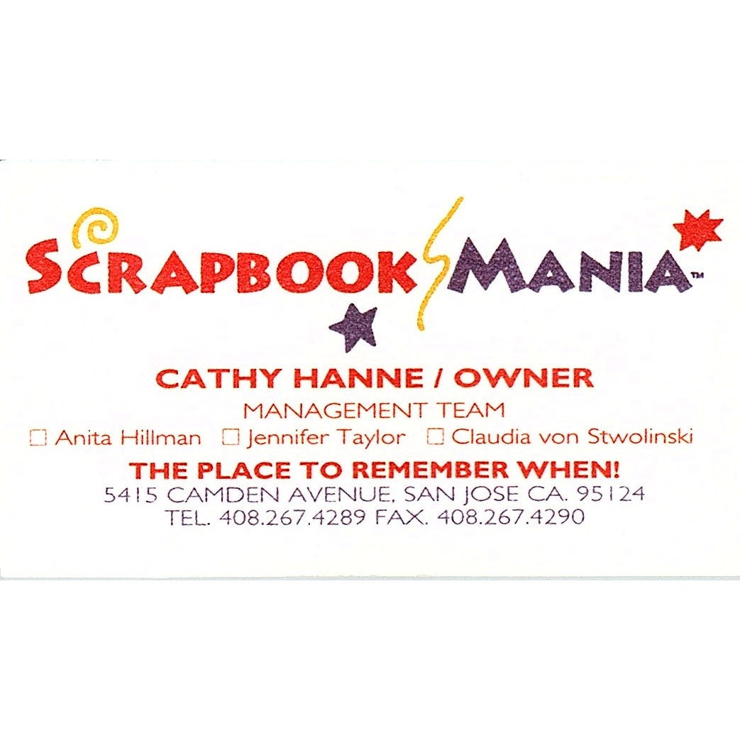 Cathy Hanne Scrapbook Mania San Jose CA Vintage Business Card SC9-B10