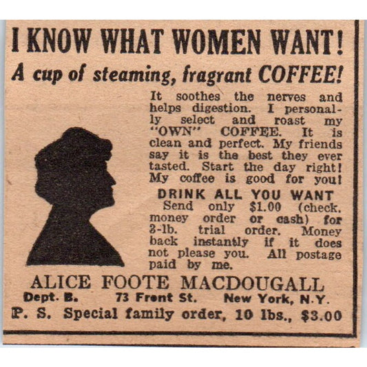 Alice Foote MacDougall Coffee New York 1922 Magazine Ad AF2-S8