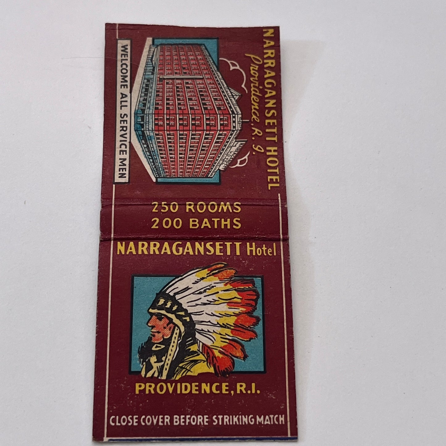 Narragansett Hotel Providence RI Vintage Matchbook Cover TB8-MB-13