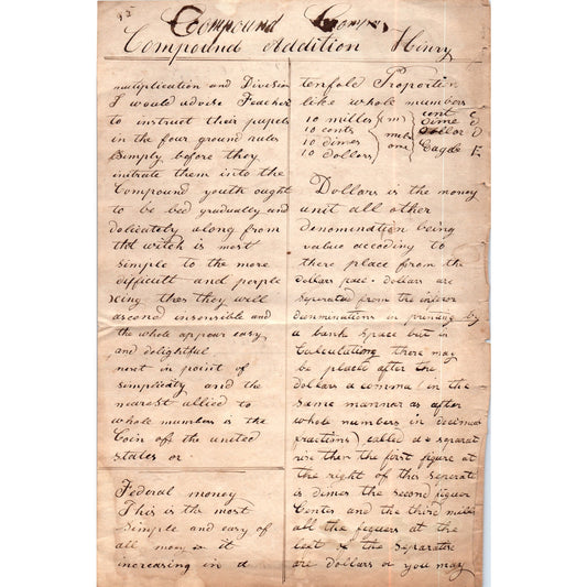 1841 Original School Work Henry Sherman Long Division D20