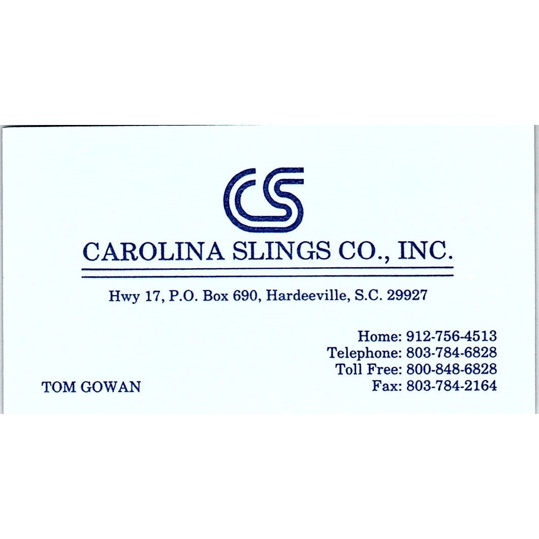 Tom Gowan Carolina Slings Co Hardeeville SC Vintage Business Card SC9-B3