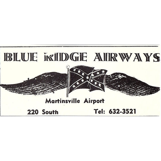 Blue Ridge Airways Martinsville Airport Martinsville VA 1960s Ad AG2-M4