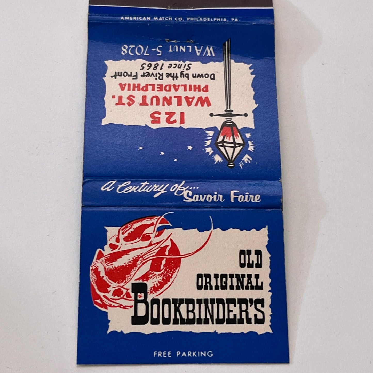 Old Original Bookbinder's Seafood Philadelphia Vintage Matchbook Cover TB6-MB1-9
