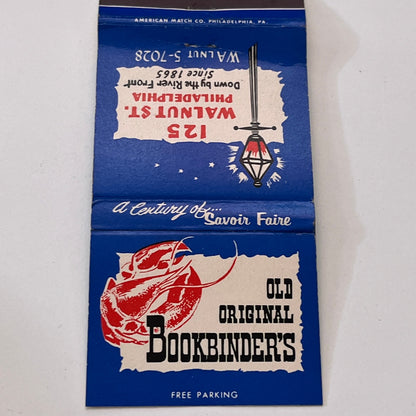 Old Original Bookbinder's Seafood Philadelphia Vintage Matchbook Cover TB6-MB1-9