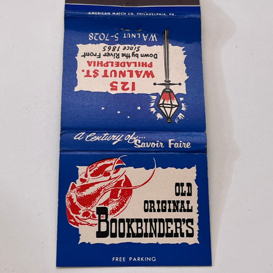 Old Original Bookbinder's Seafood Philadelphia Vintage Matchbook Cover TB6-MB1-9