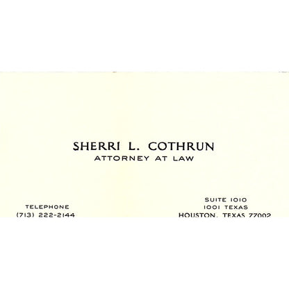 Sherri L Cothrun Attorney Houston TX Vintage Business Card SE3-B12