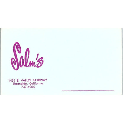 Salm's Women's Fashion Escondido CA Vintage Business Card SE5-B4