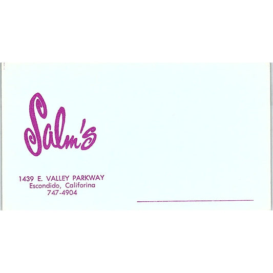 Salm's Women's Fashion Escondido CA Vintage Business Card SE5-B4