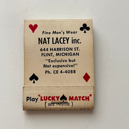 Nat Lacey Men's Wear Flint MI Lucky Match Feature Matches 1954 Matchbook SF4-M1