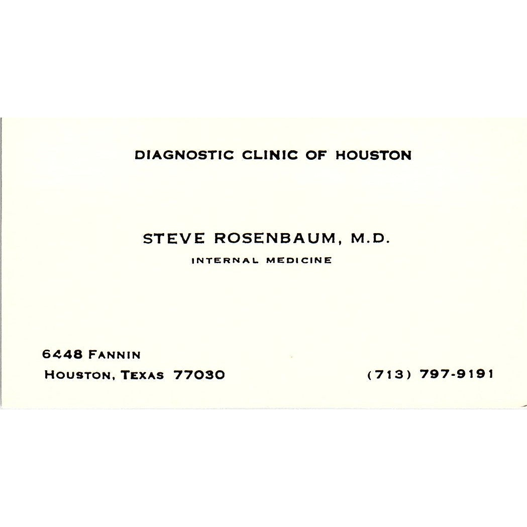 Steve Rosenbaum Internal Medicine Houston Texas Vintage Business Card SB4-B1